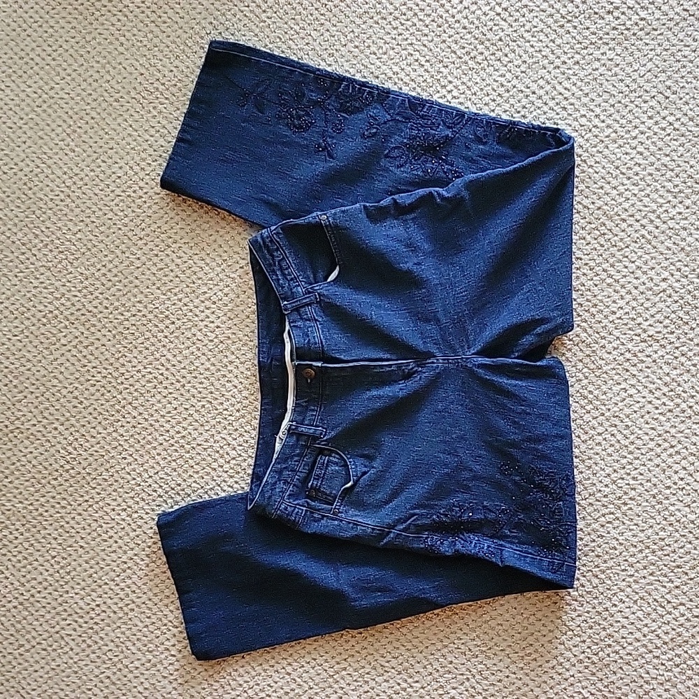 Embroidered & Beaded Blue Jeans Sz 10